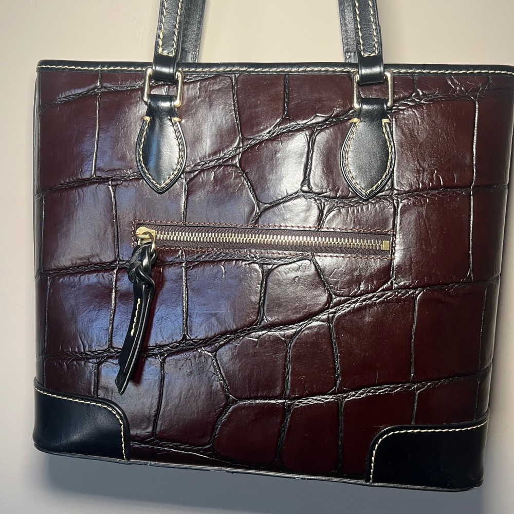 Dooney‎ & Bourke Denison Brielle Espresso Croc Embossed Leather Tote Black Trim - Picture 6 of 16